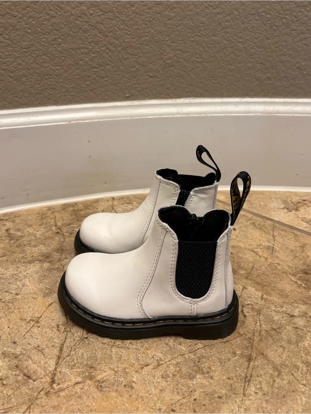 Dr. Martens White Chelsea Boots with Black Sole